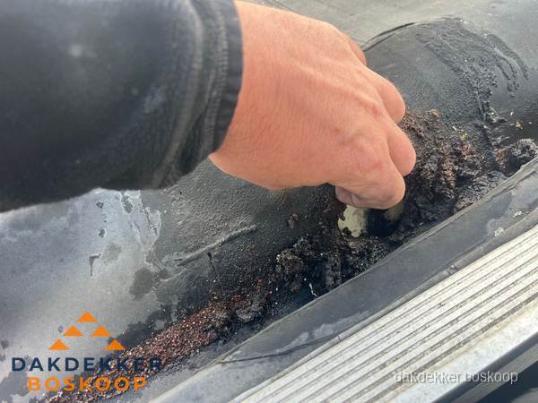 Schade aan bitumen dakbedekking op plat dak in Boskoop