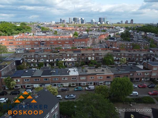 Luchtfoto van daken in woonwijk Boskoop